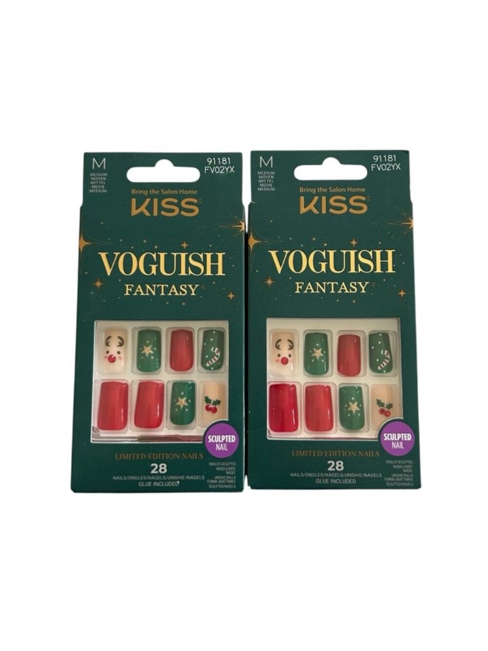KISS Press on nails 2 sets Limited Ed. Voguish Fantasy Christmas theme w/glue
